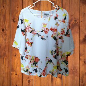 Vince Camuto 2X Floral Patchwork Flowy Pullover Keyhole Back Blouse Boho Classic